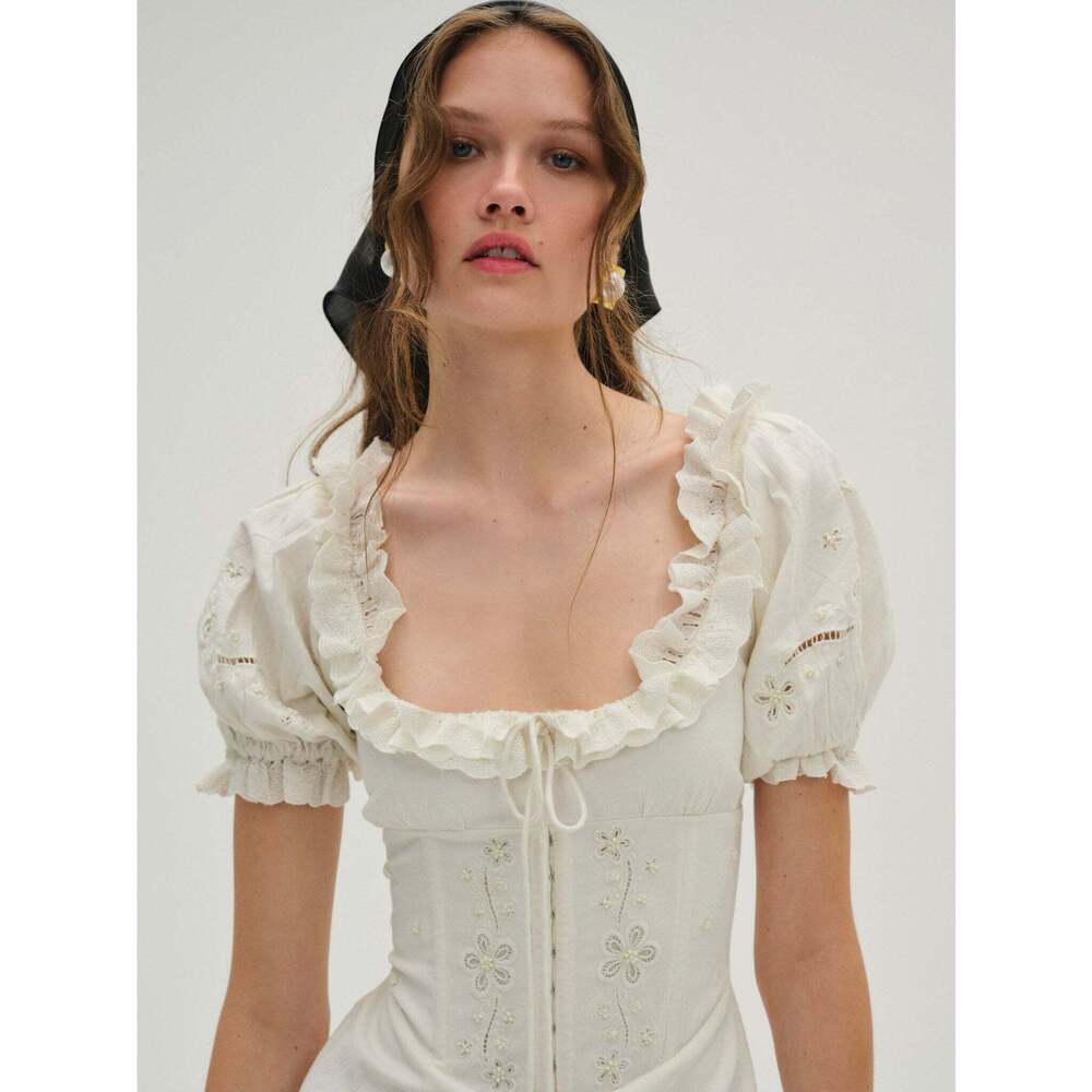 For Love & Lemons Adelie Midi Dress XS / White - Picture 3 of 8